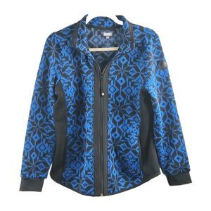 Talbots Geometric Print Full Zip Sweater Jacket Women's Size Small Blue Black